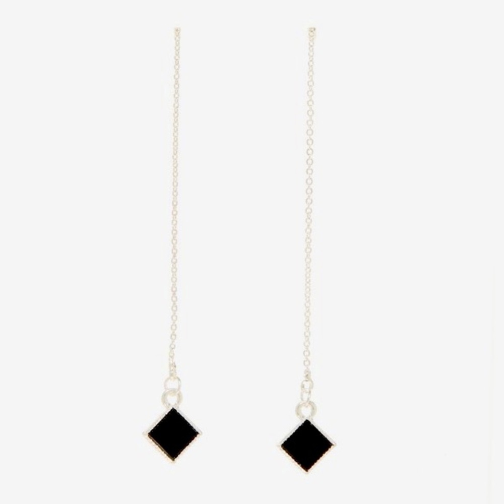 Silver Diamond Pendant Dangle Earrings